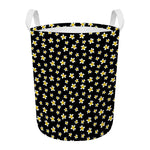 Black Plumeria Flower Pattern Print Round Laundry Basket
