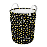 Black Plumeria Flower Pattern Print Round Laundry Basket