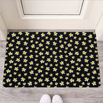 Black Plumeria Flower Pattern Print Rubber Doormat