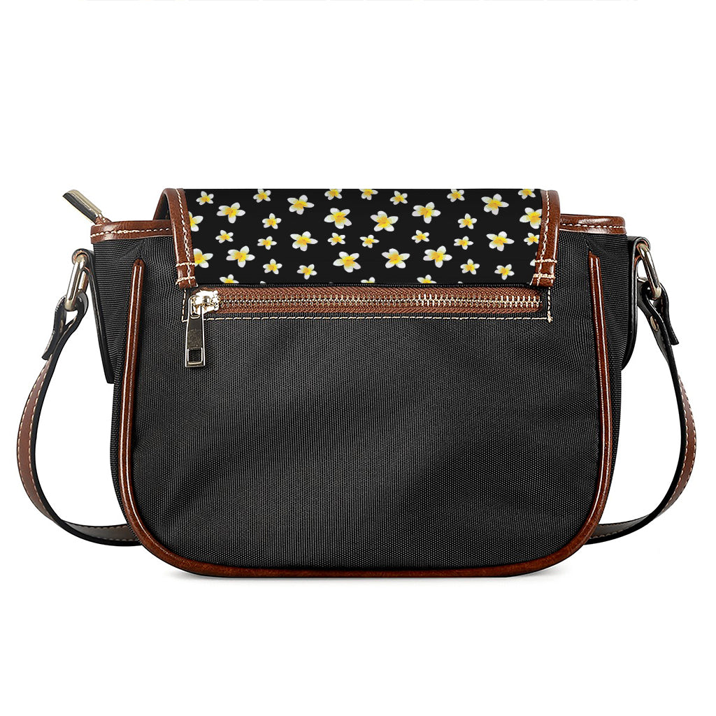 Black Plumeria Flower Pattern Print Saddle Bag