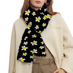 Black Plumeria Flower Pattern Print Scarf