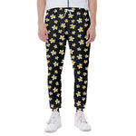 Black Plumeria Flower Pattern Print Scuba Joggers