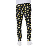 Black Plumeria Flower Pattern Print Scuba Joggers