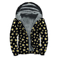 Black Plumeria Flower Pattern Print Sherpa Lined Zip Up Hoodie