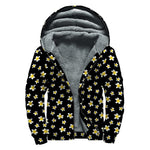 Black Plumeria Flower Pattern Print Sherpa Lined Zip Up Hoodie