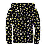 Black Plumeria Flower Pattern Print Sherpa Lined Zip Up Hoodie