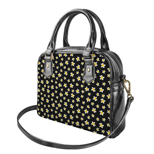 Black Plumeria Flower Pattern Print Shoulder Handbag