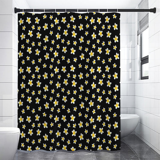 Black Plumeria Flower Pattern Print Shower Curtain