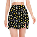 Black Plumeria Flower Pattern Print Side Slit Mini Skirt