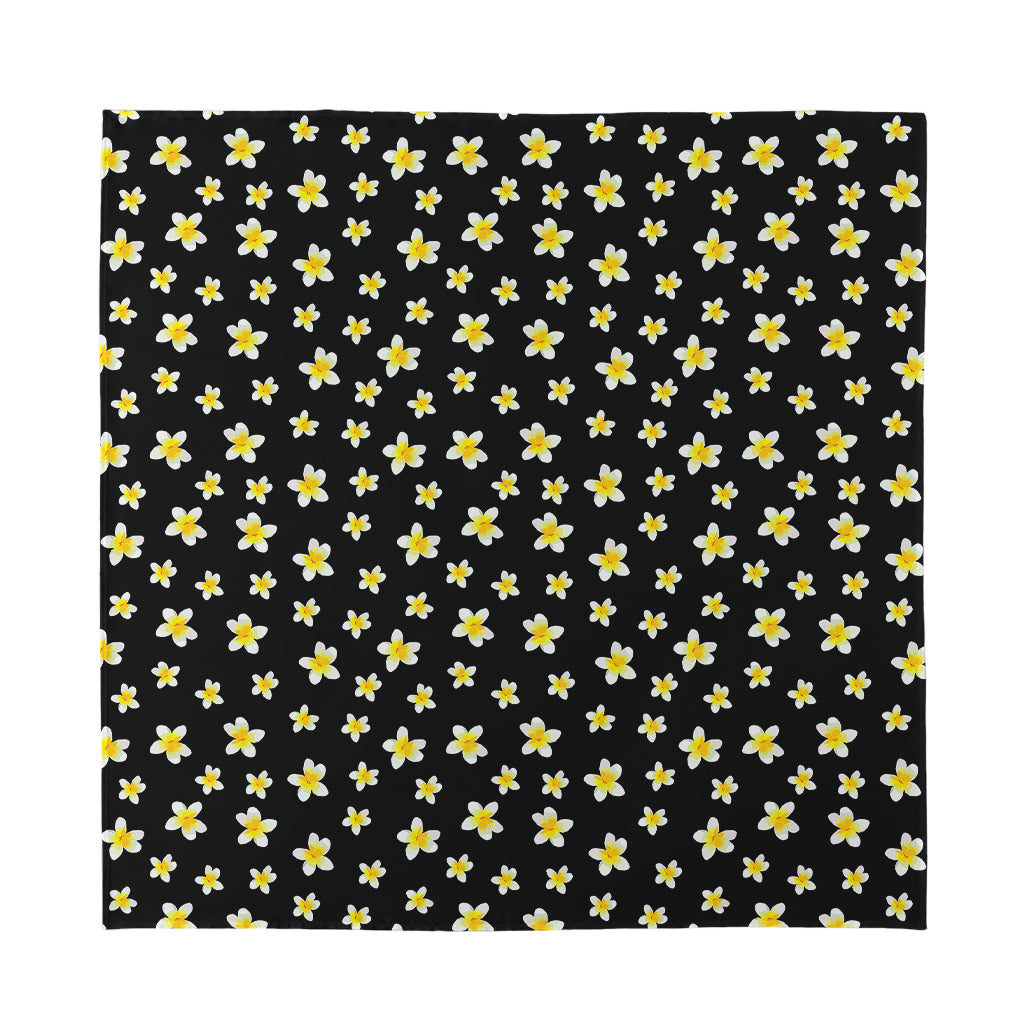 Black Plumeria Flower Pattern Print Silk Bandana