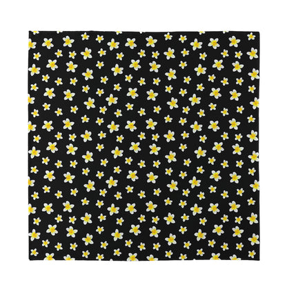 Black Plumeria Flower Pattern Print Silk Bandana