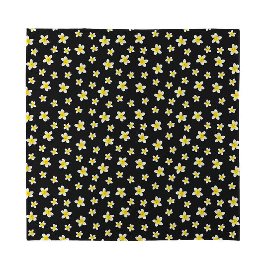 Black Plumeria Flower Pattern Print Silk Bandana