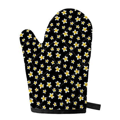 Black Plumeria Flower Pattern Print Single Oven Mitt