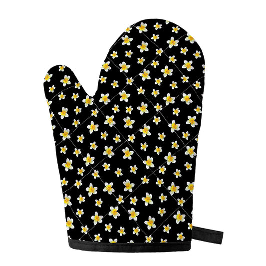 Black Plumeria Flower Pattern Print Single Oven Mitt