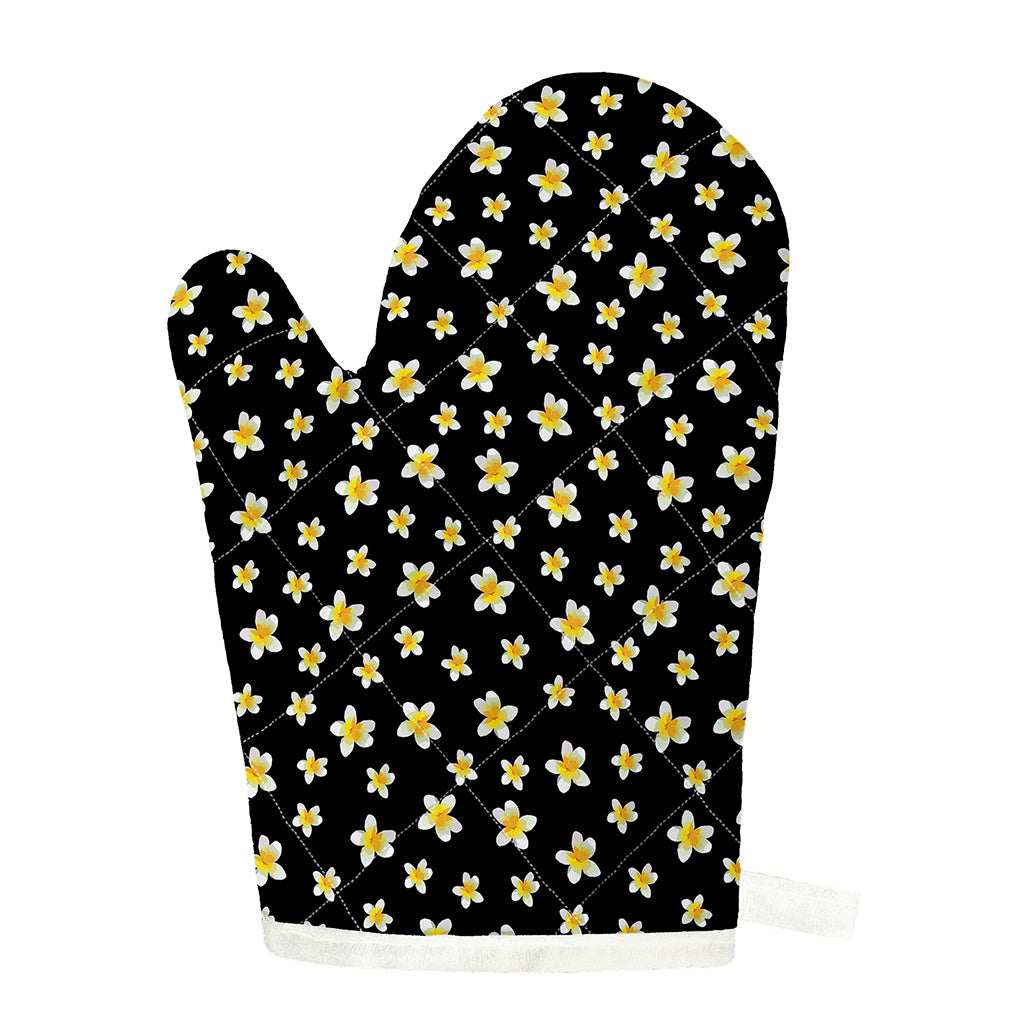 Black Plumeria Flower Pattern Print Single Oven Mitt
