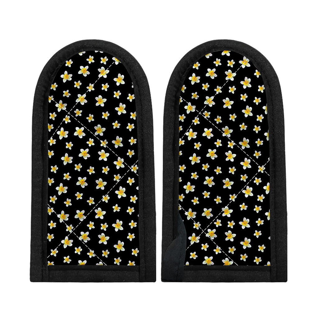 Black Plumeria Flower Pattern Print Skillet Handle Cover