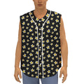 Black Plumeria Flower Pattern Print Sleeveless Baseball Jersey