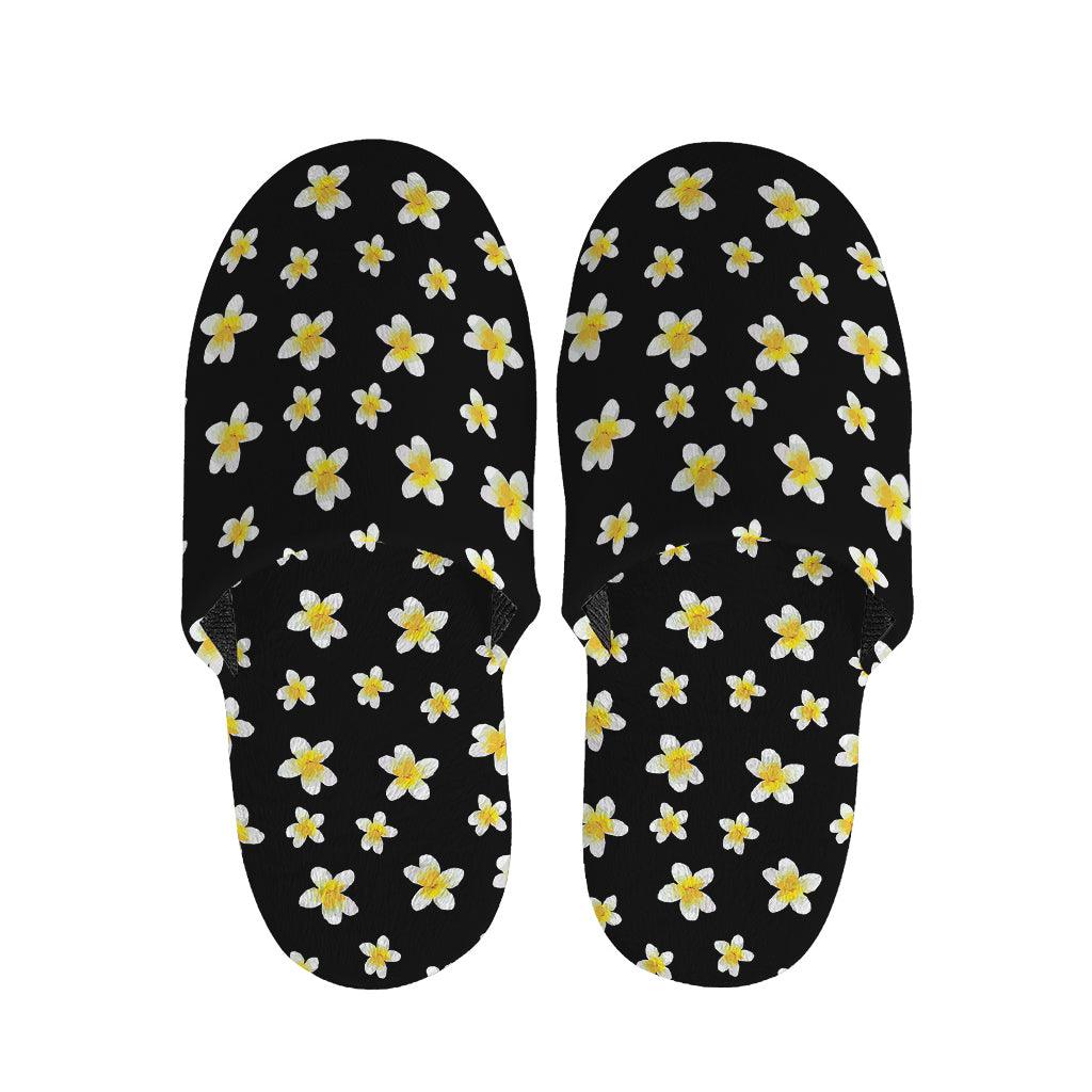 Black Plumeria Flower Pattern Print Slippers