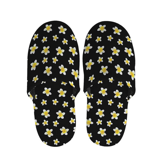 Black Plumeria Flower Pattern Print Slippers