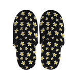 Black Plumeria Flower Pattern Print Slippers