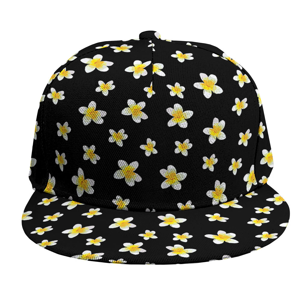 Black Plumeria Flower Pattern Print Snapback Cap