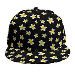 Black Plumeria Flower Pattern Print Snapback Cap
