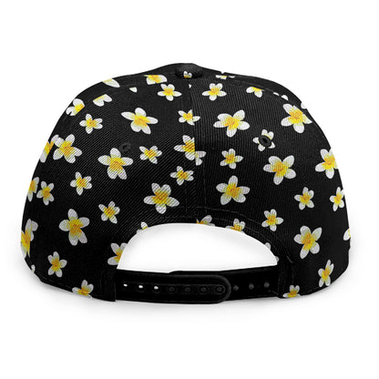 Black Plumeria Flower Pattern Print Snapback Cap