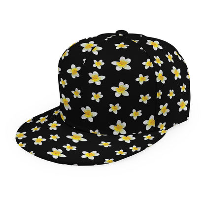 Black Plumeria Flower Pattern Print Snapback Cap