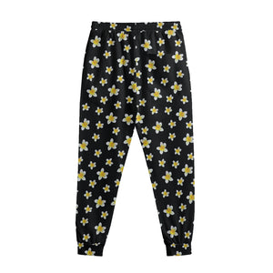 Black Plumeria Flower Pattern Print Sweatpants