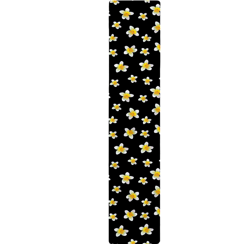 Black Plumeria Flower Pattern Print Table Runner