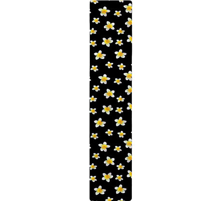 Black Plumeria Flower Pattern Print Table Runner