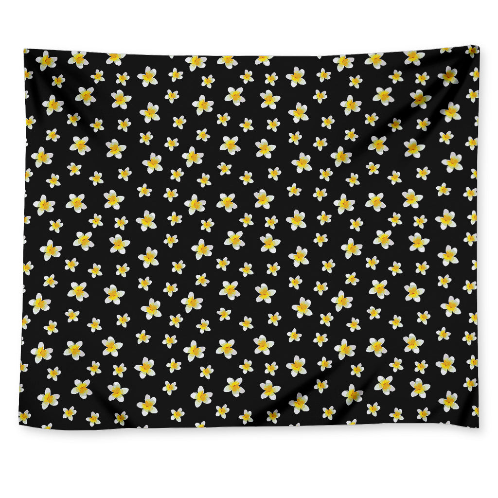 Black Plumeria Flower Pattern Print Tapestry