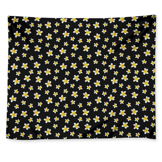 Black Plumeria Flower Pattern Print Tapestry