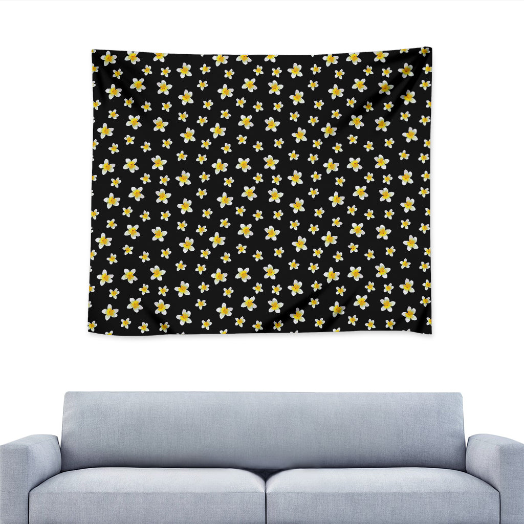Black Plumeria Flower Pattern Print Tapestry