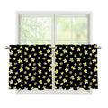 Black Plumeria Flower Pattern Print Tier Curtains