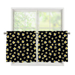 Black Plumeria Flower Pattern Print Tier Curtains