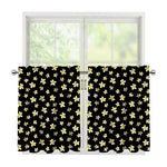 Black Plumeria Flower Pattern Print Tier Curtains