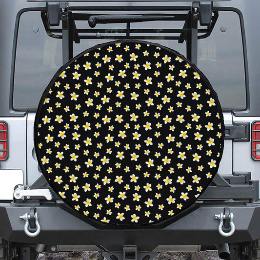 Black Plumeria Flower Pattern Print Tire Cover