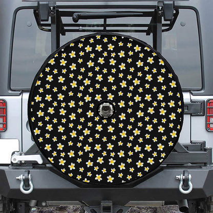 Black Plumeria Flower Pattern Print Tire Cover With Camera Hole