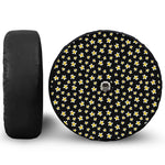 Black Plumeria Flower Pattern Print Tire Cover With Camera Hole