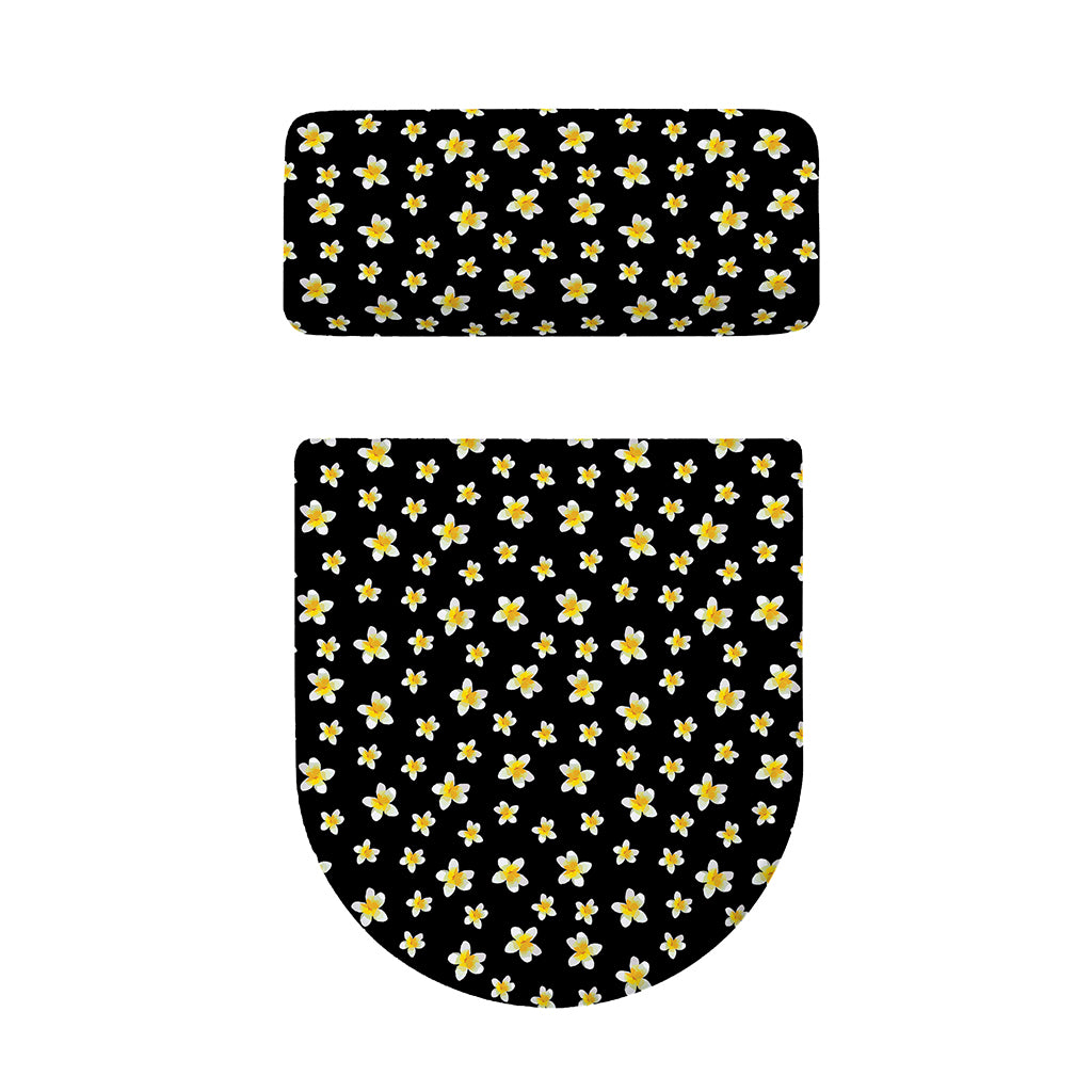 Black Plumeria Flower Pattern Print Toilet Lid And Tank Cover Set