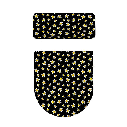 Black Plumeria Flower Pattern Print Toilet Lid And Tank Cover Set