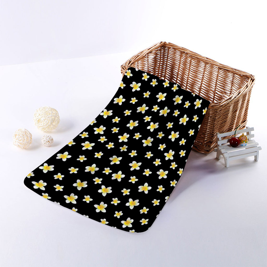 Black Plumeria Flower Pattern Print Towel