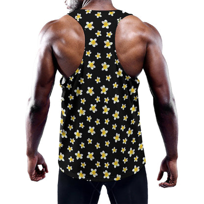 Black Plumeria Flower Pattern Print Training Tank Top