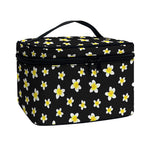 Black Plumeria Flower Pattern Print Travel Makeup Bag