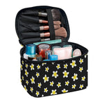 Black Plumeria Flower Pattern Print Travel Makeup Bag