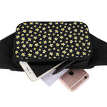 Black Plumeria Flower Pattern Print Waist Bag