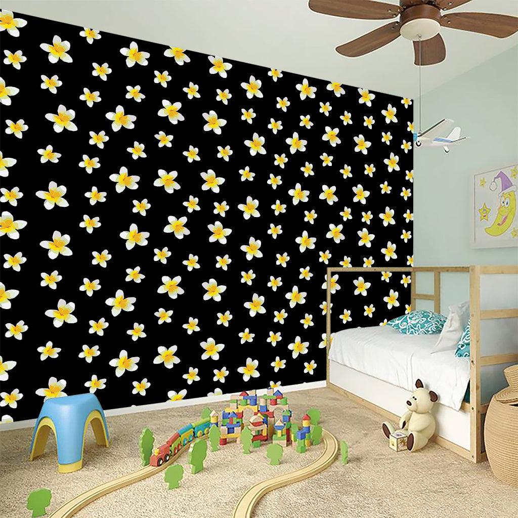 Black Plumeria Flower Pattern Print Wall Sticker
