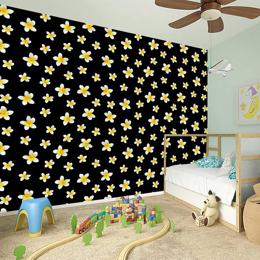 Black Plumeria Flower Pattern Print Wall Sticker