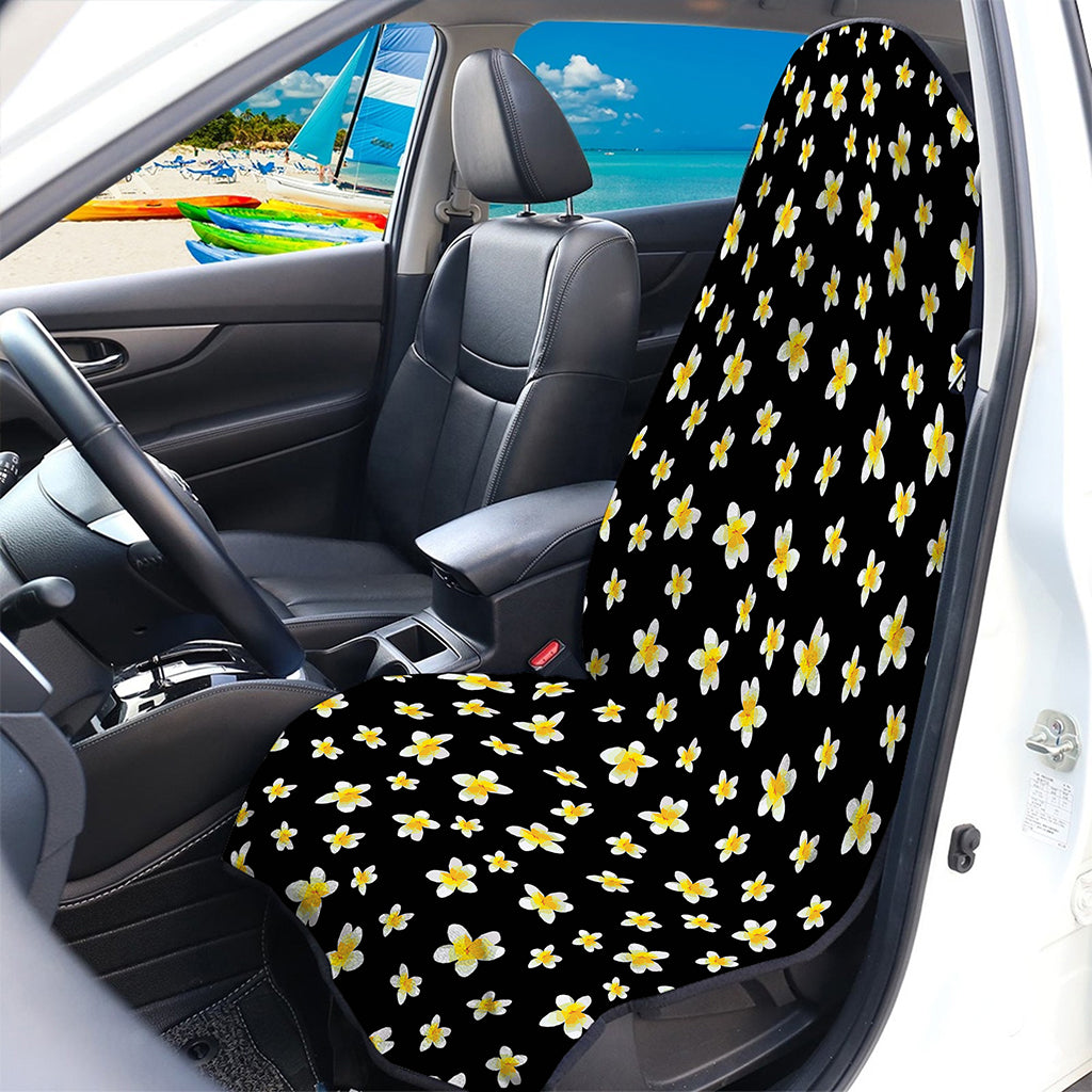 Black Plumeria Flower Pattern Print Waterproof Car Seat Cover